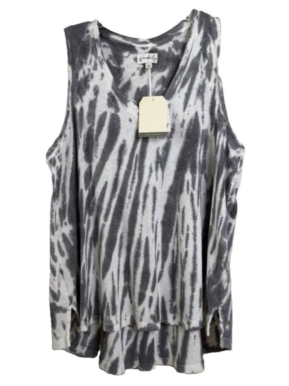 Wonderly Large Bias Ribbed Tank Grey White Tie Dye Relaxed Oversized NWT